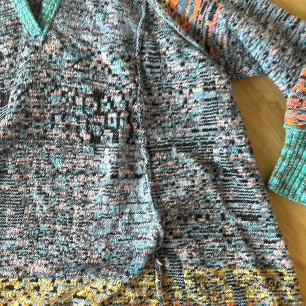 Free People Small Seasons of Sun Tunic Sweater Multi-Color Bohemian Collar Ombre